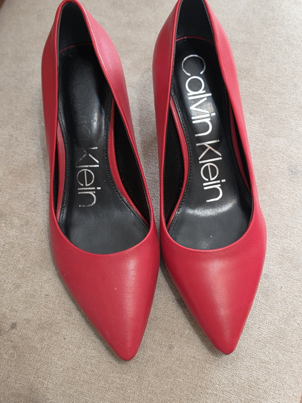 Calvin Klein Red Pointed Toe Leather Pumps